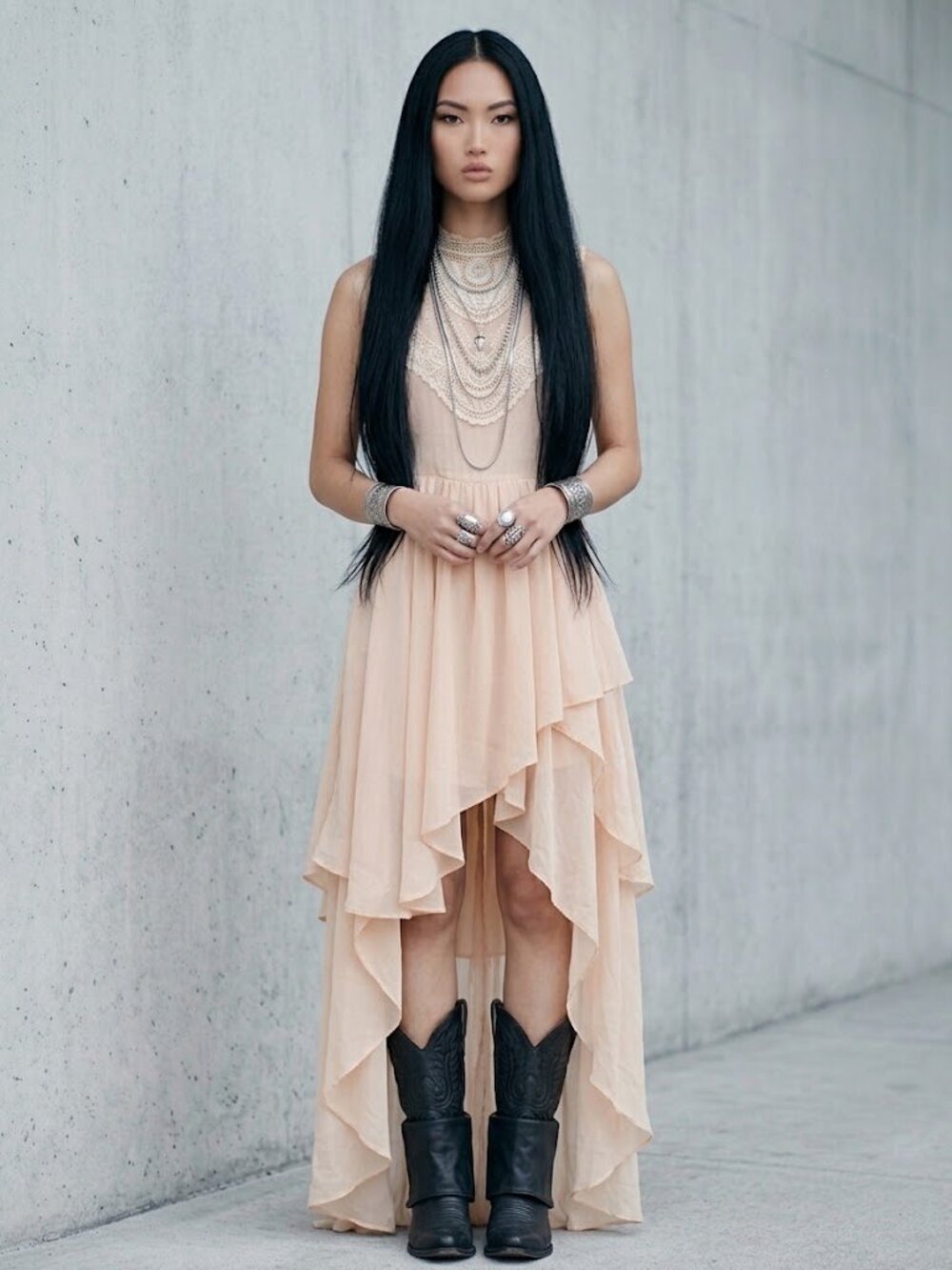 ⭐Peach | Cream Lace/Semi-Sheer Maxi
